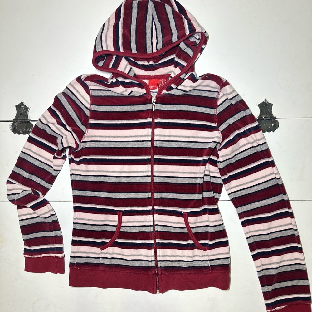 Burgundy stripped zip up hoodie